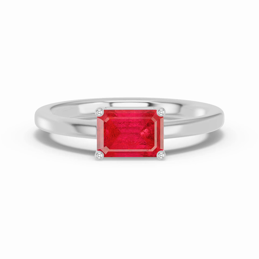 360 degree view of Emerald-Cut Ruby East-West Silver Ring