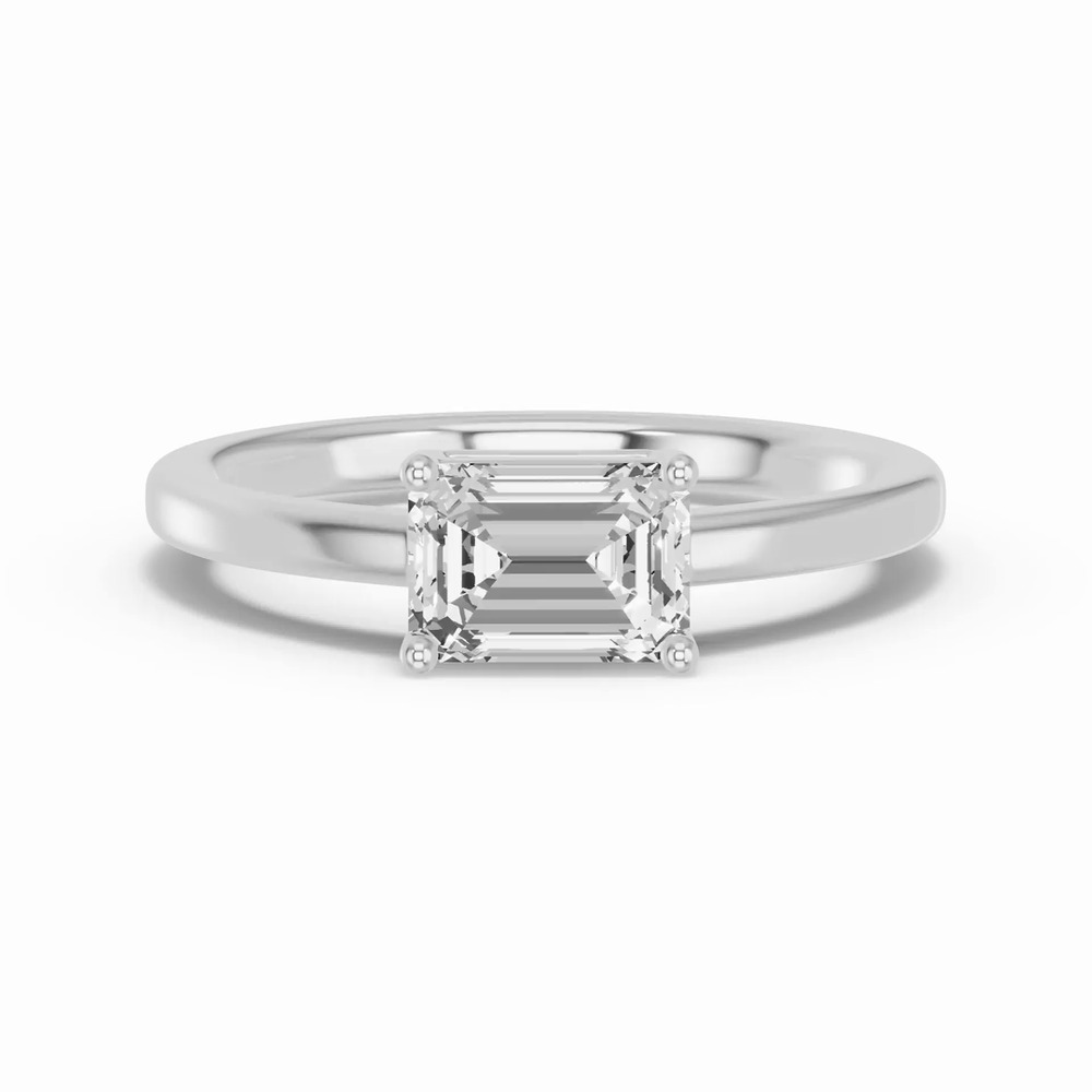360 degree view of Emerald-Cut Lab Diamond East-West Silver Ring