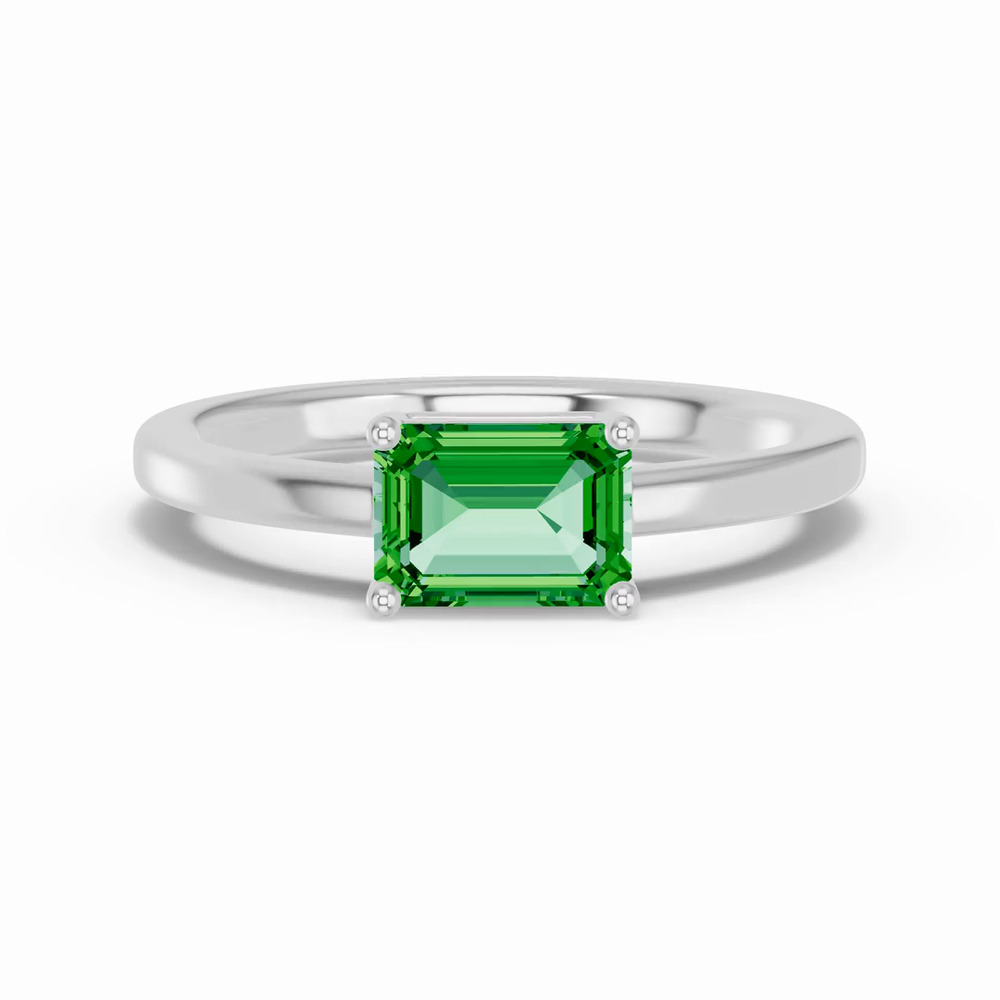 360 degree view of Emerald-Cut Tsavorite East-West Silver Ring