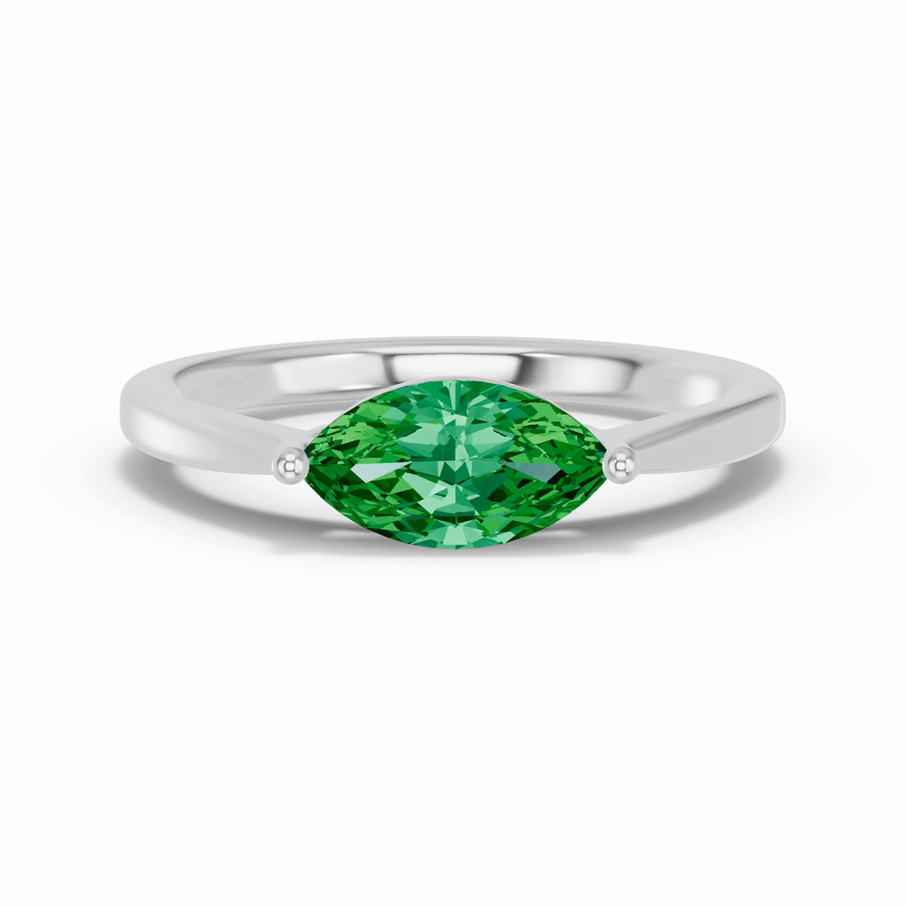 360 degree view of Marquise Emerald East-West Silver Ring