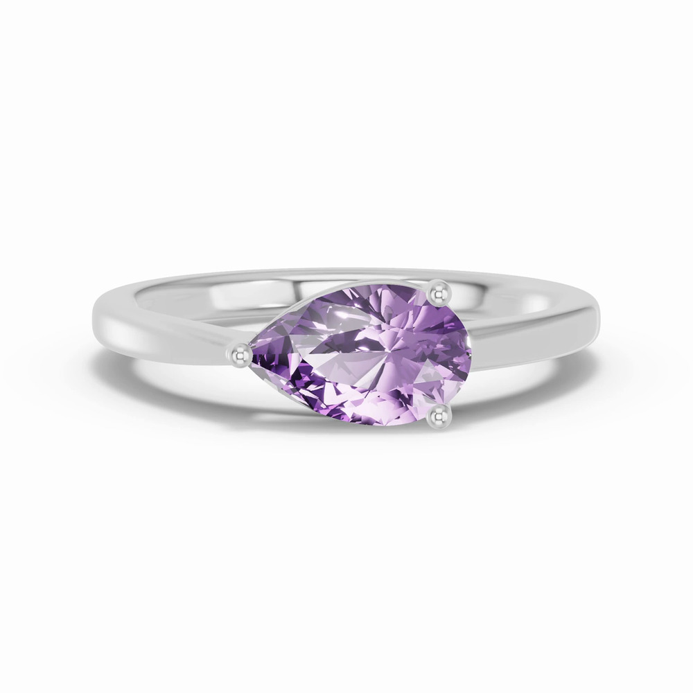 360 degree view of Pear-Shaped Amethyst East-West Silver Ring