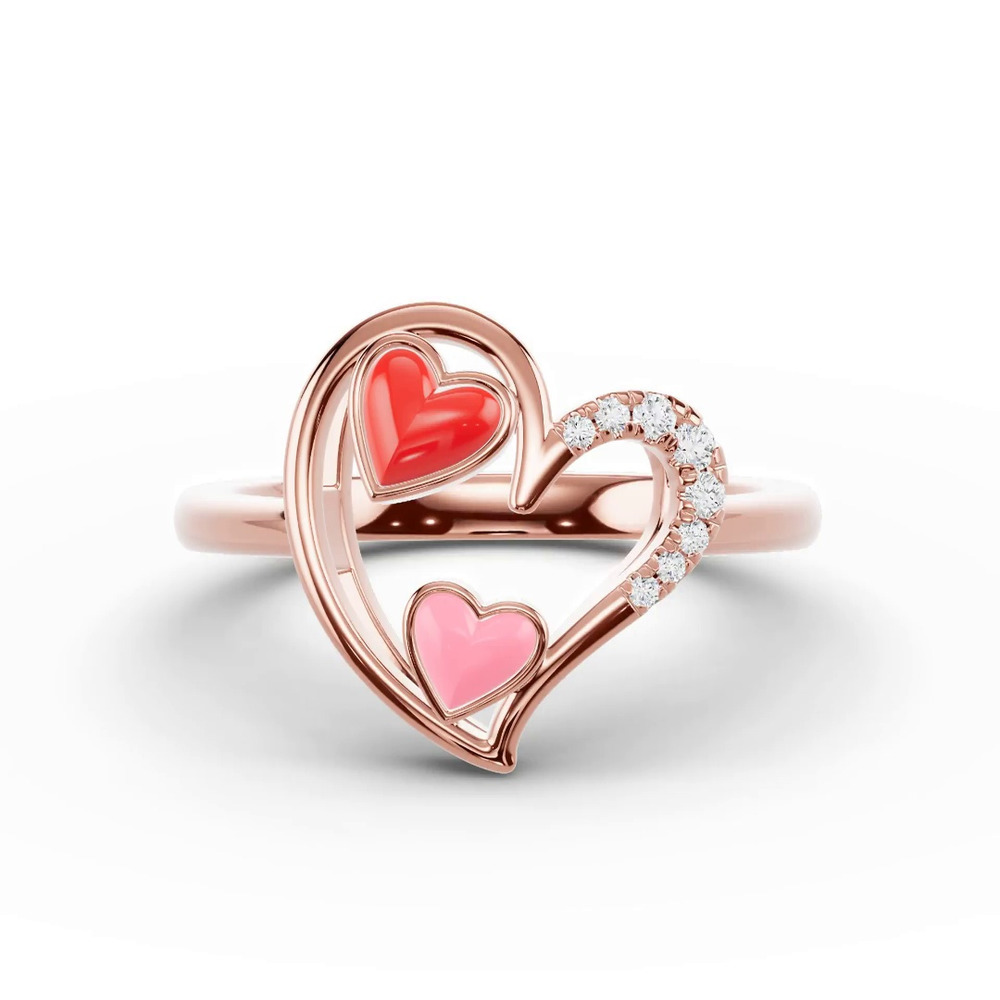 360 degree view of Duet Lab Pavé Heart Ring – Red & Pink