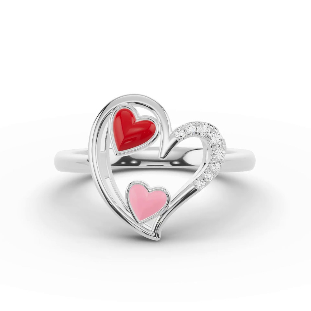360 degree view of Duet Lab Pavé Heart Ring – Red & Pink