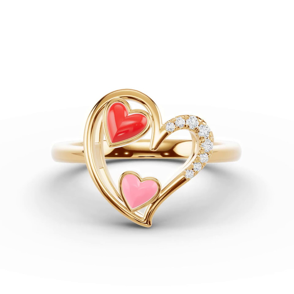 360 degree view of Duet Pavé Heart Ring – Red & Pink