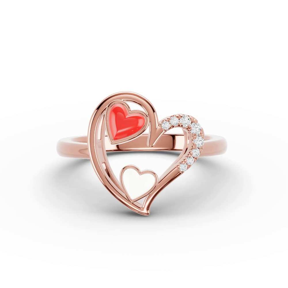360 degree view of Duet Pavé Heart Ring – Red & White