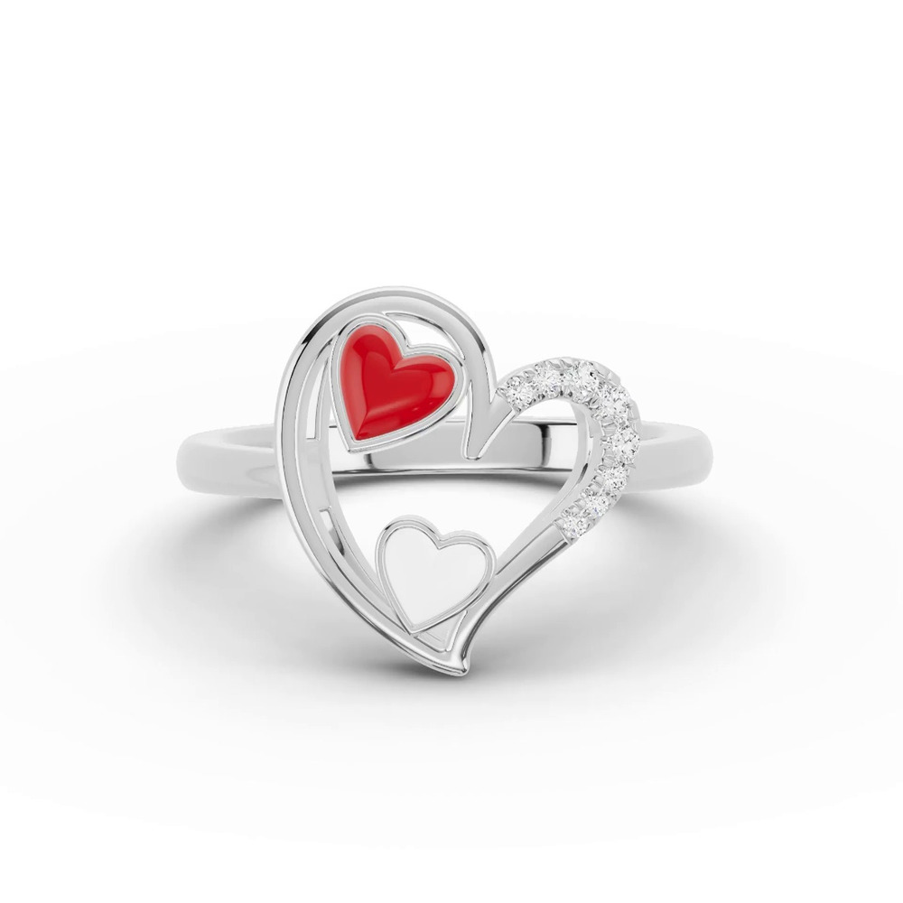 360 degree view of Duet Lab Pavé Heart Ring – Red & White
