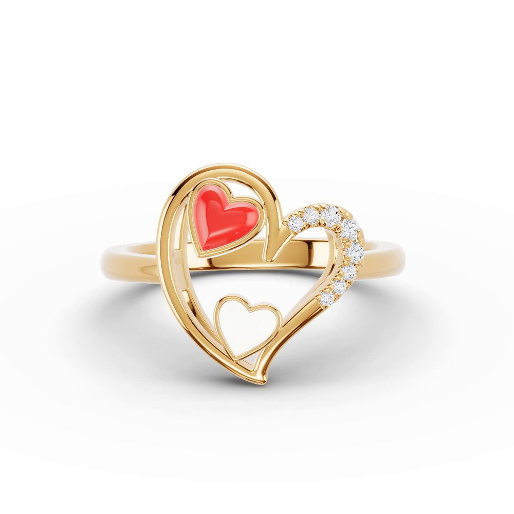 360 degree view of Duet Pavé Heart Ring – Red & White