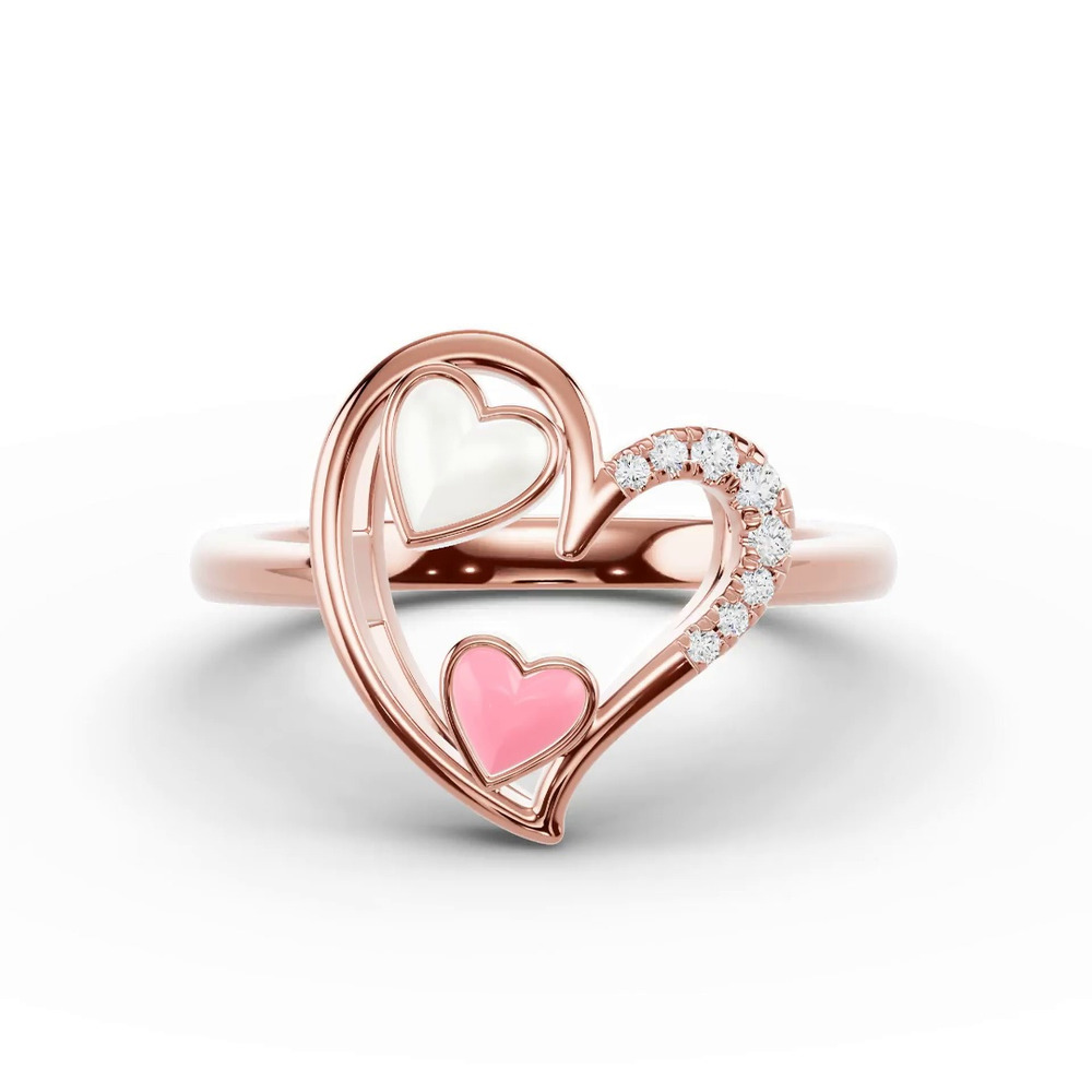 360 degree view of Duet Pavé Heart Ring – White & Pink
