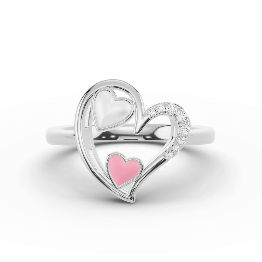 360 degree view of Duet Pavé Heart Ring – White & Pink