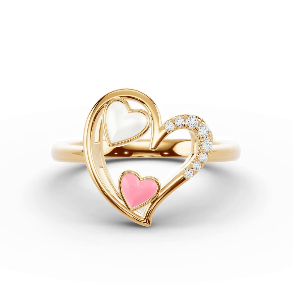 360 degree view of Duet Lab Pavé Heart Ring – White & Pink