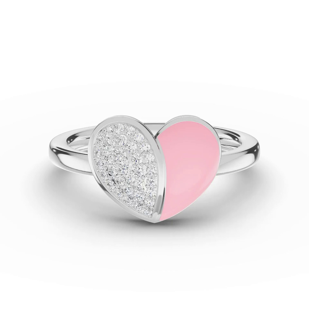 360 degree view of Amara Pink Ceramic Pavé Heart Ring