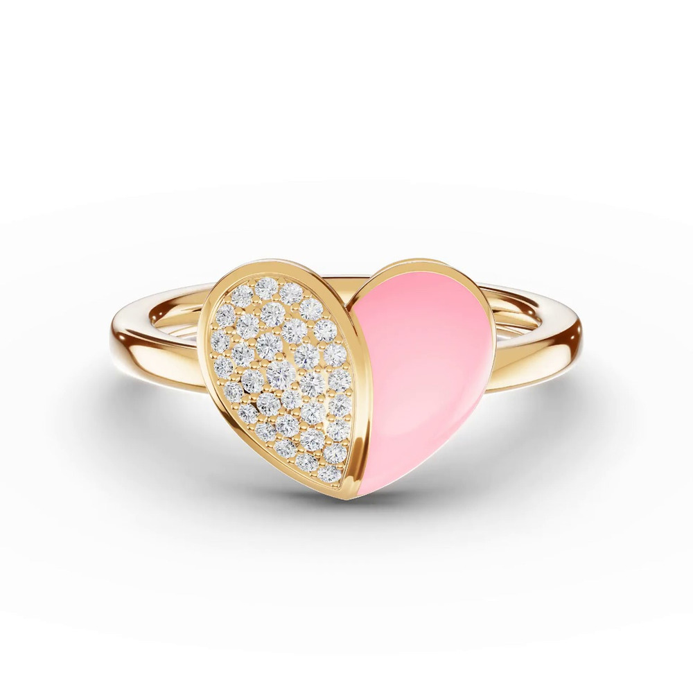 360 degree view of Amara Pink Ceramic Lab Pavé Heart Ring