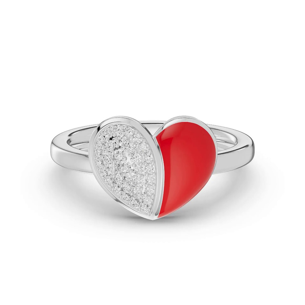 360 degree view of Amara Red Ceramic Lab Pavé Heart Ring