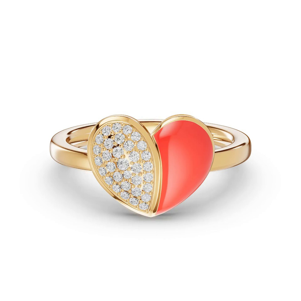 360 degree view of Amara Red Ceramic Lab Pavé Heart Ring