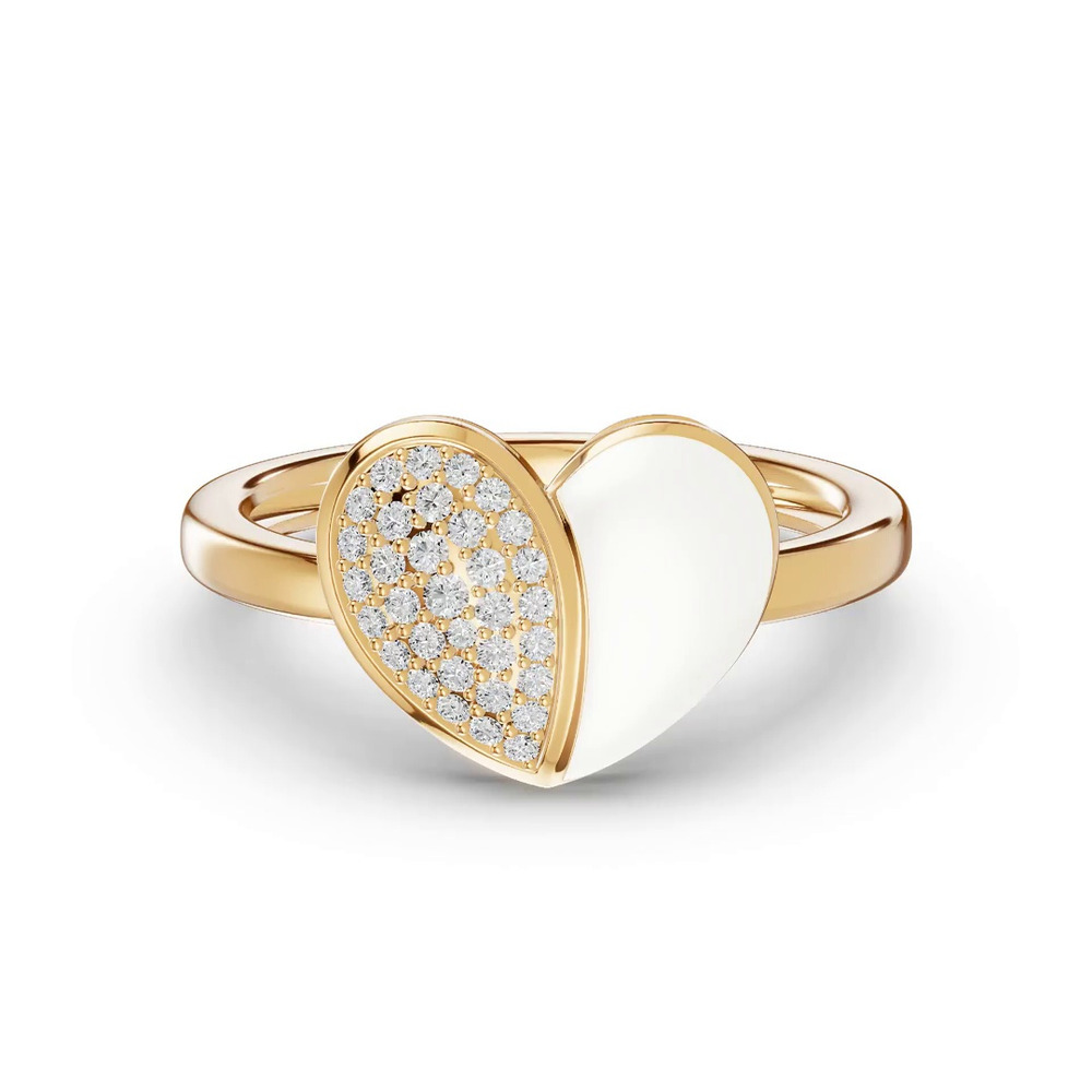 360 degree view of Amara White Ceramic Lab Pavé Heart Ring