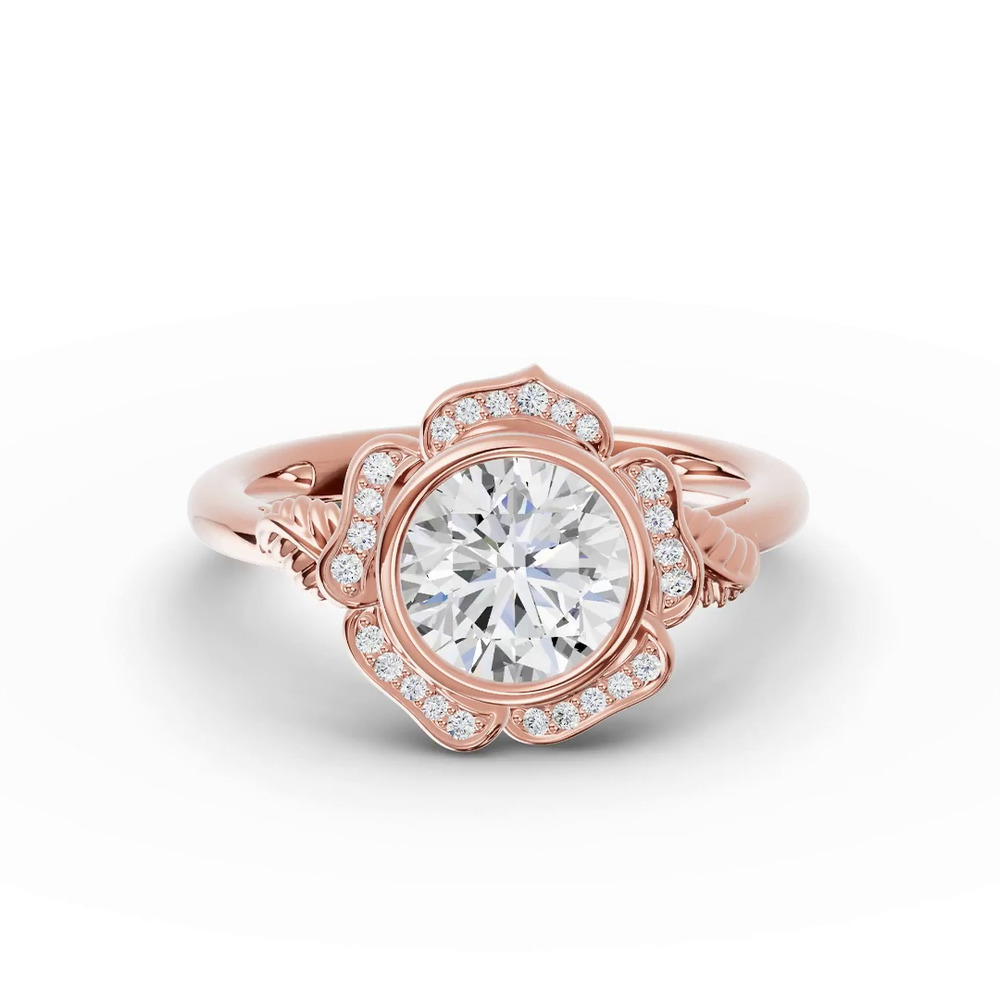 360 degree view of Rosette Bezel Halo Diamond Engagement Ring