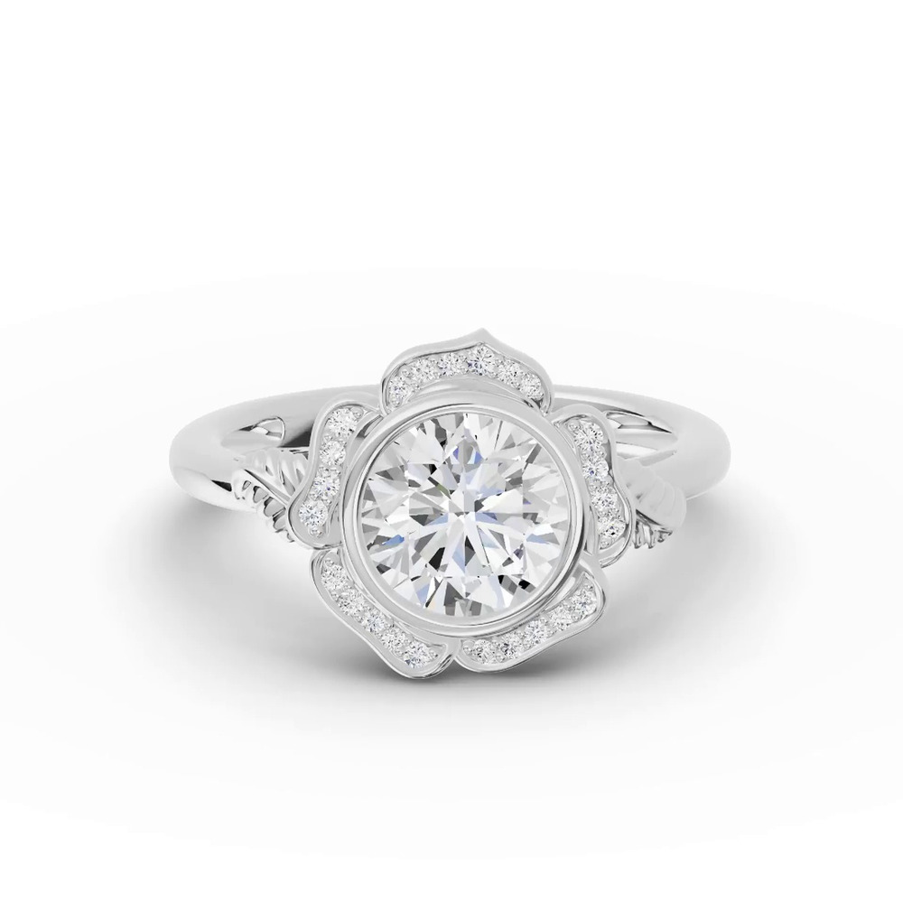 360 degree view of Rosette Bezel Halo Lab Diamond Engagement Ring
