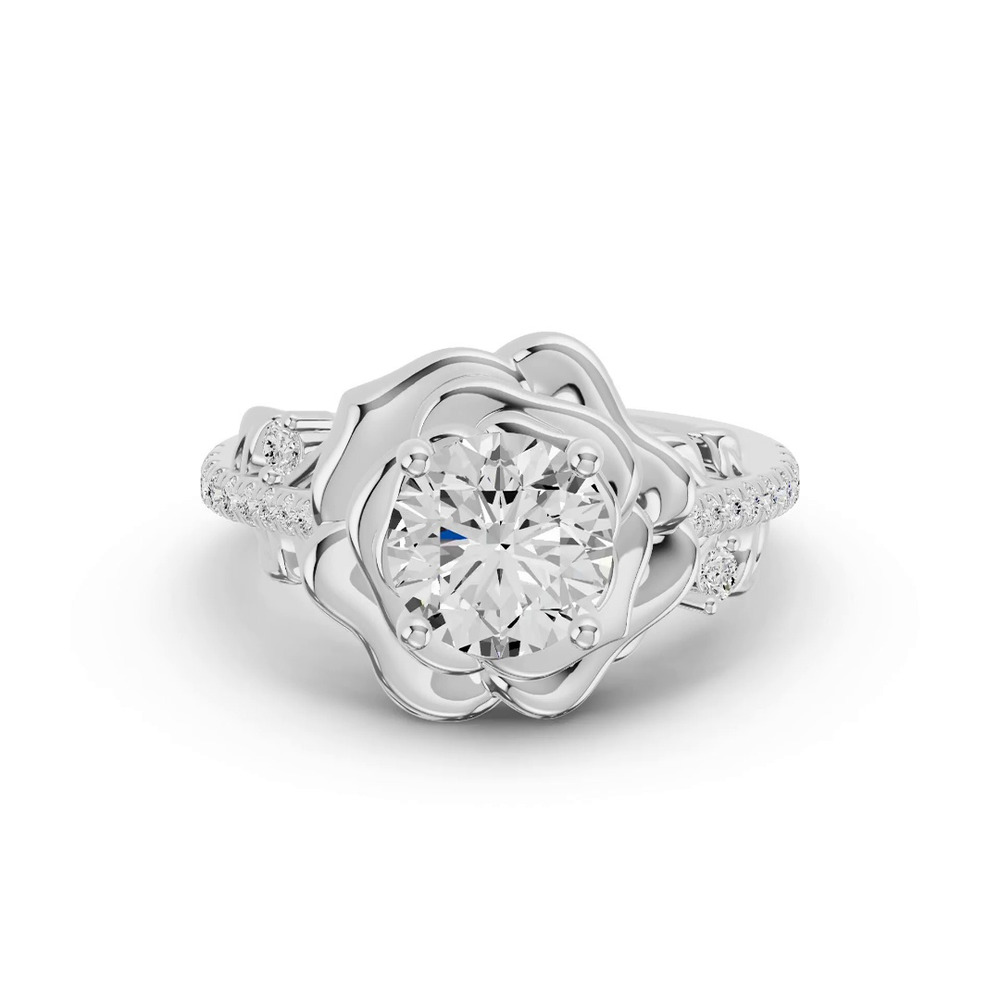 360 degree view of Camelia Floral Lab Diamond Engagement Ring