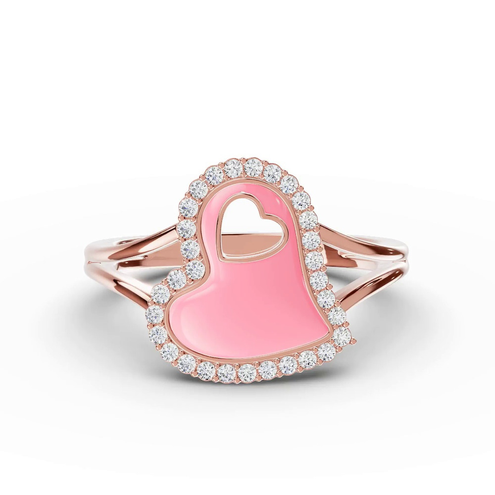 360 degree view of Cherish Pink Lab Pavé Heart Ring