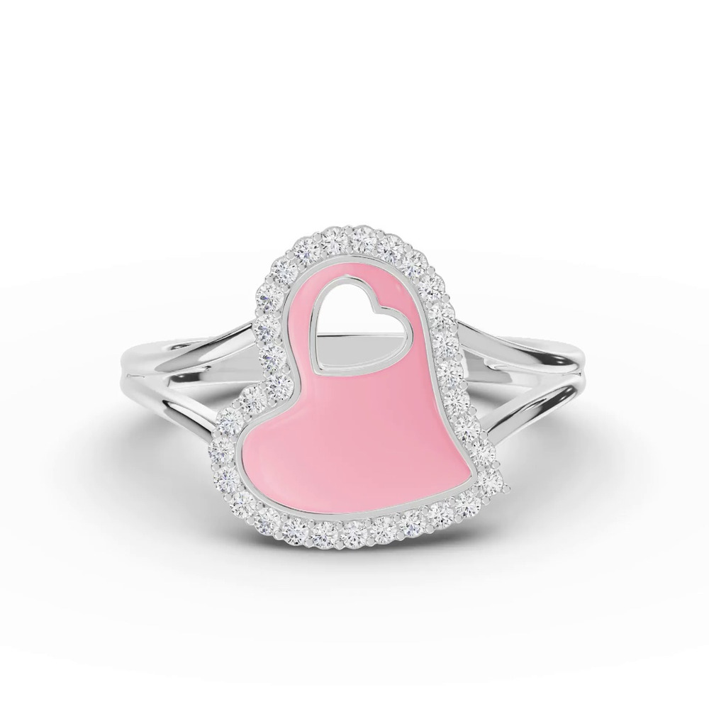 360 degree view of Cherish Pink Lab Pavé Heart Ring