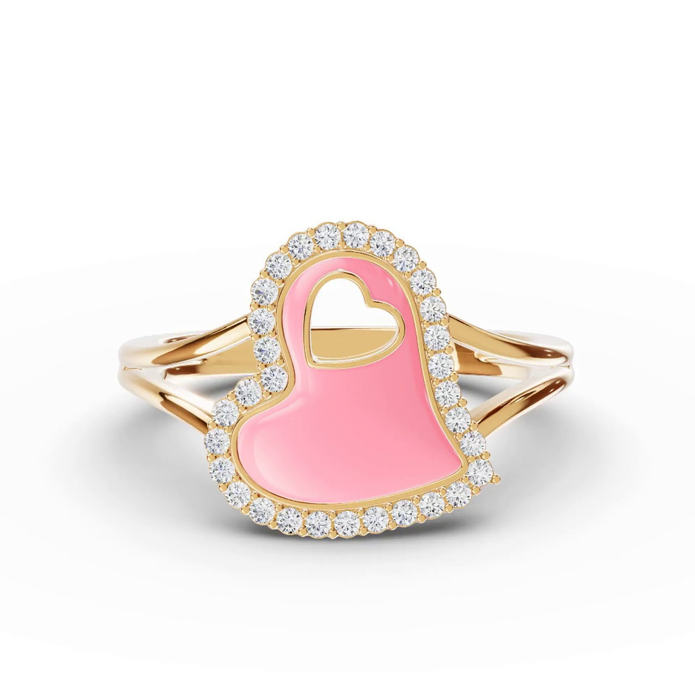 360 degree view of Cherish Pink Lab Pavé Heart Ring