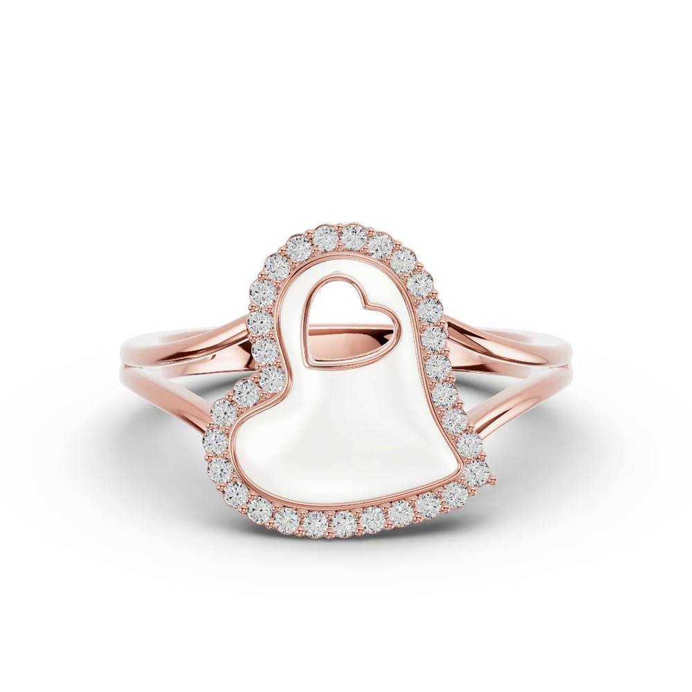 360 degree view of Cherish White Lab Pavé Heart Ring