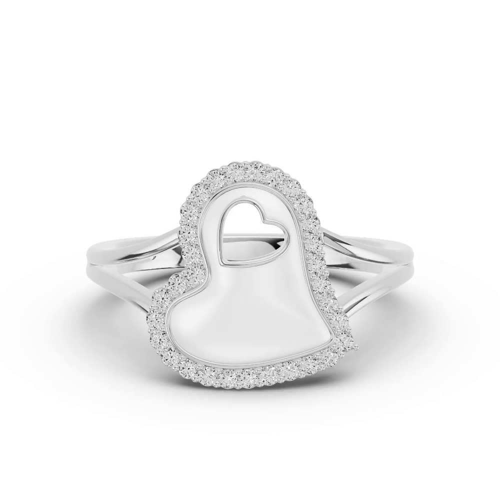 360 degree view of Cherish White Pavé Heart Ring