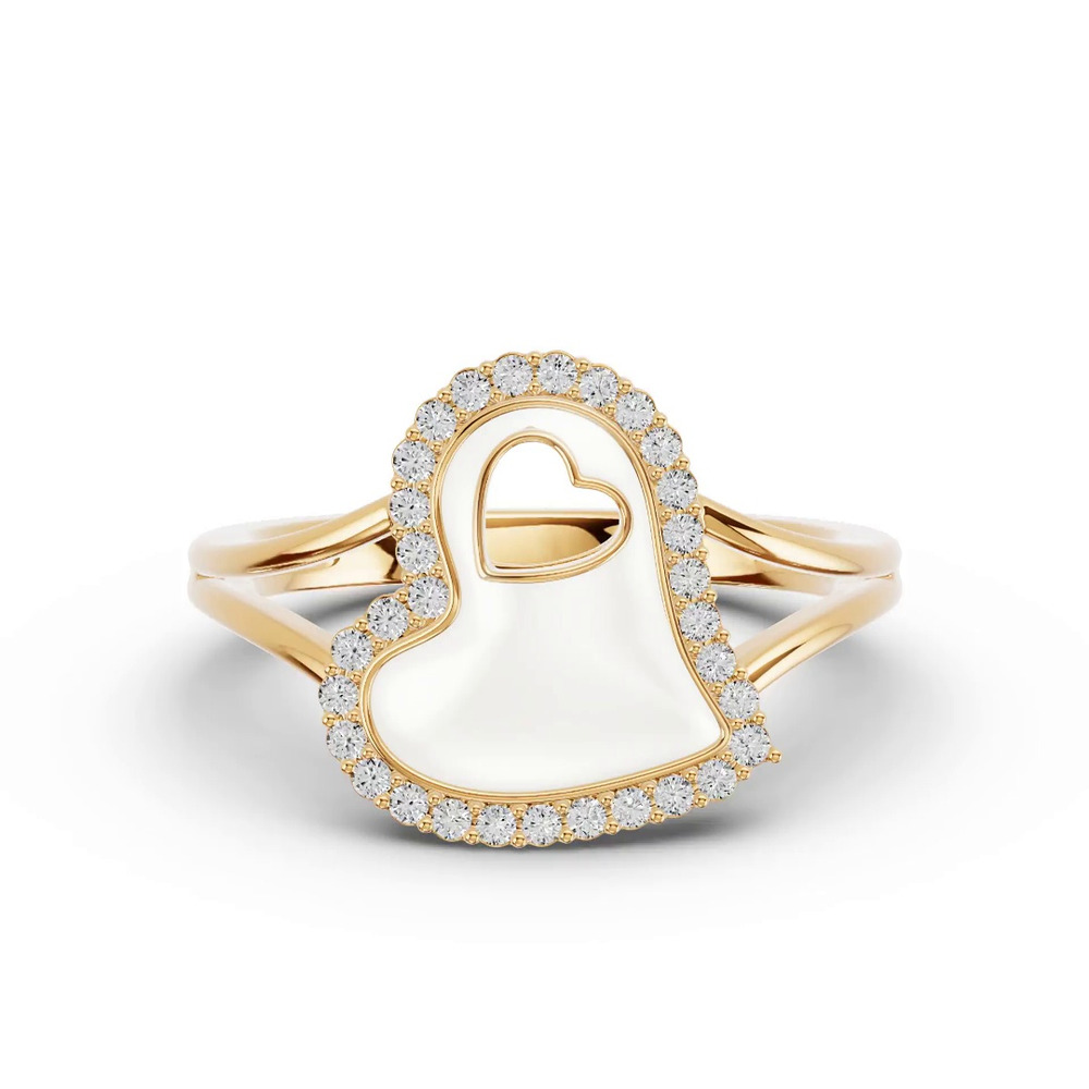 360 degree view of Cherish White Pavé Heart Ring
