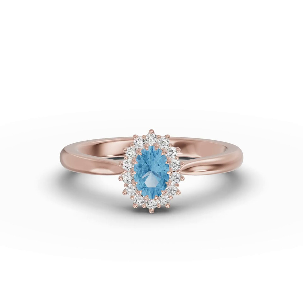 360 degree view of Iconic Oval Aquamarine & Lab Diamond Halo Ring (6x4mm)
