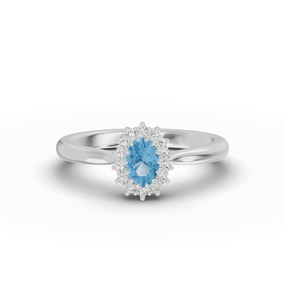 360 degree view of Iconic Oval Aquamarine & Diamond Halo Ring (6x4mm)