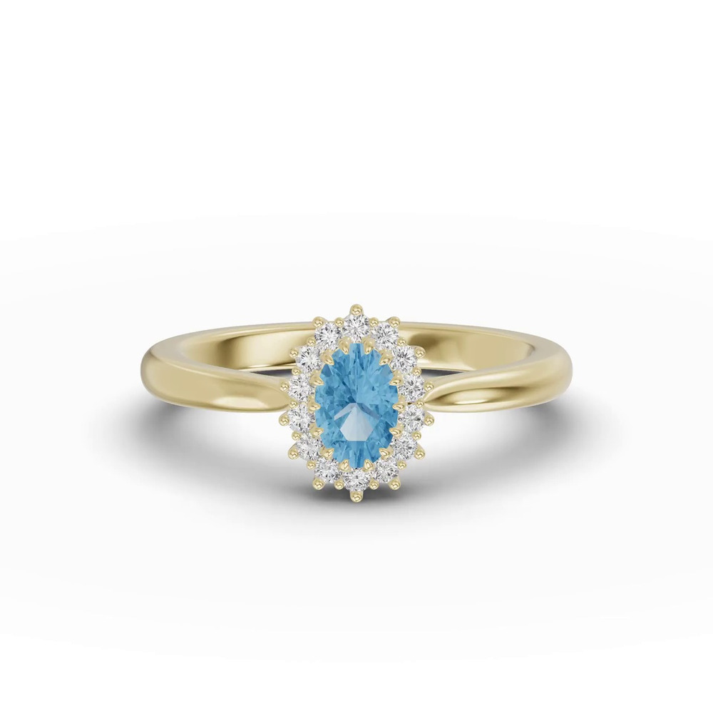 360 degree view of Iconic Oval Aquamarine & Lab Diamond Halo Ring (6x4mm)