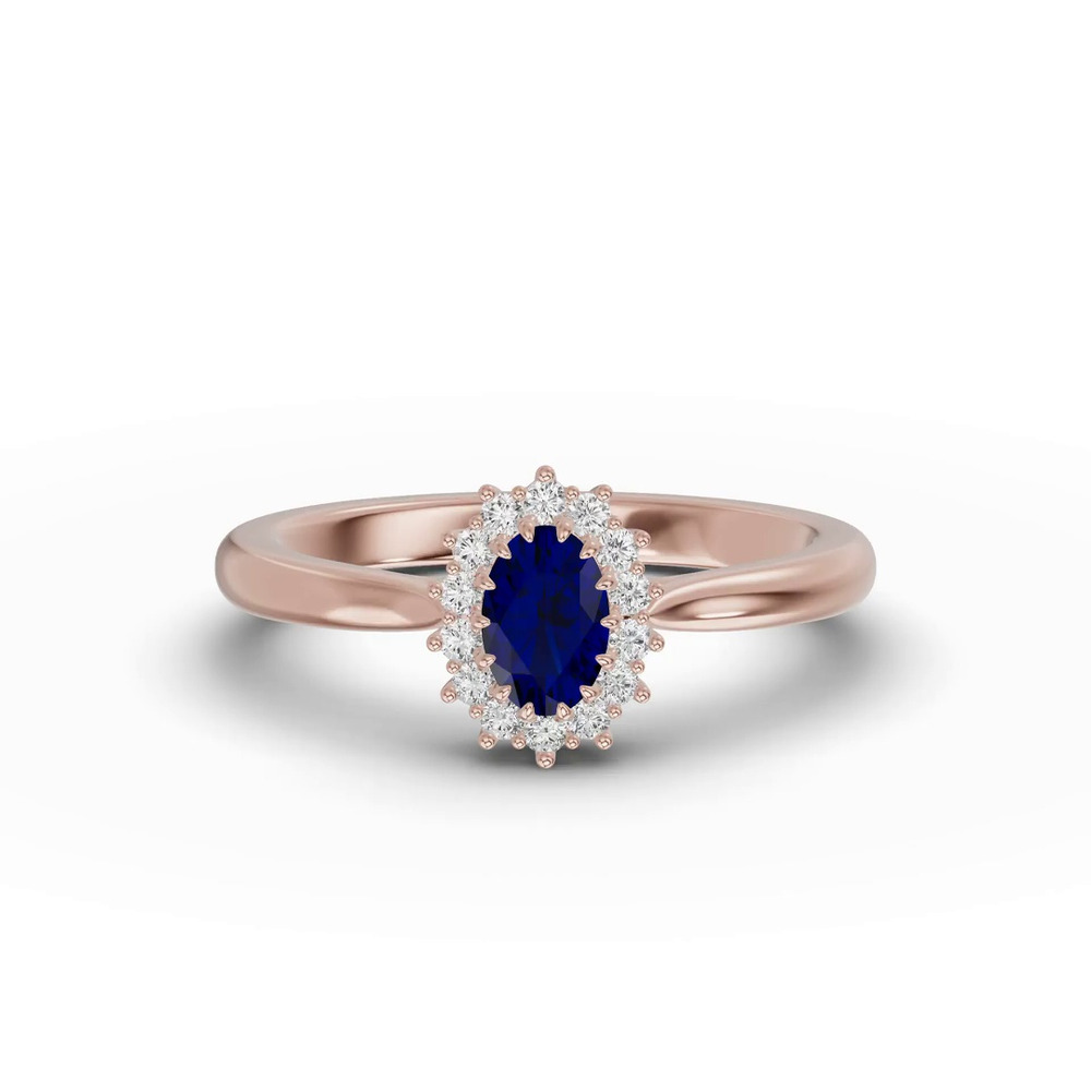 360 degree view of Iconic Oval Sapphire & Lab Diamond Halo Ring (6x4mm)