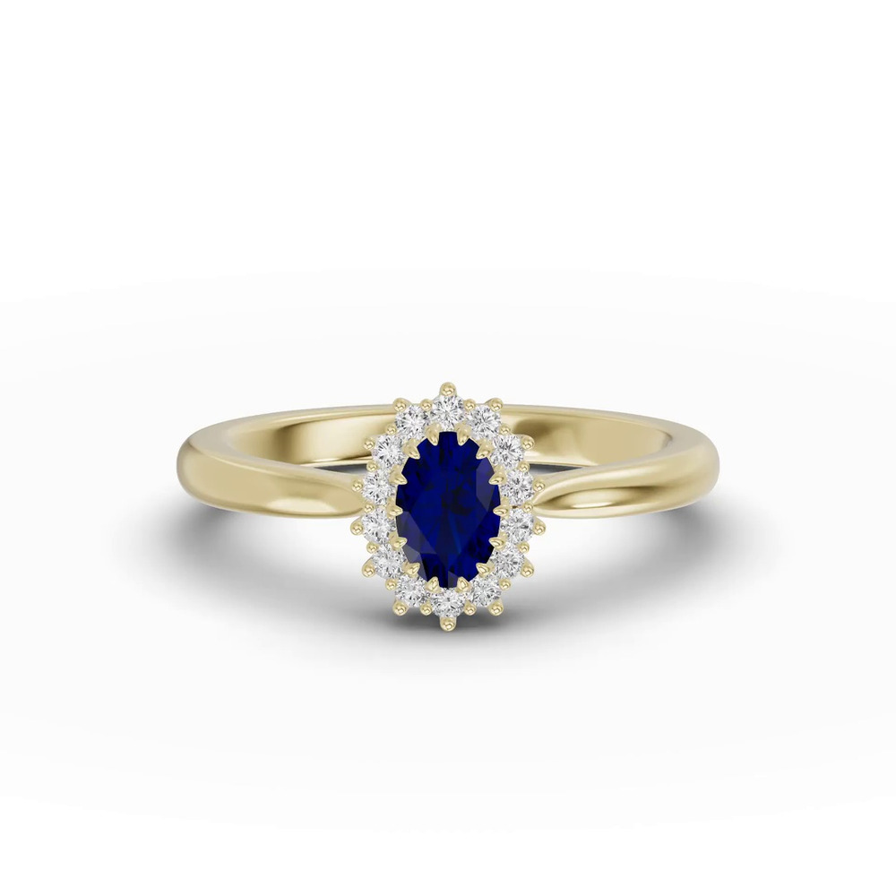 360 degree view of Iconic Oval Sapphire & Diamond Halo Ring (6x4mm)