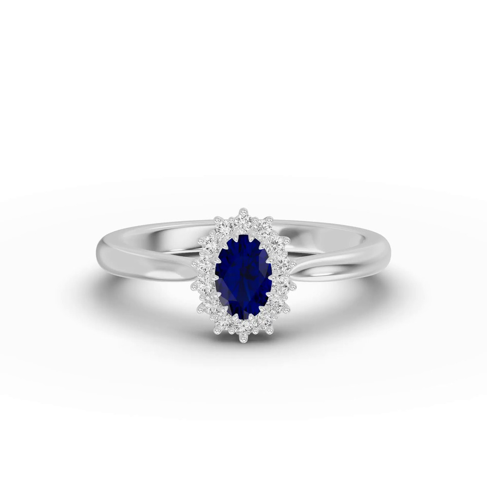360 degree view of Iconic Oval Sapphire & Diamond Halo Ring (6x4mm)