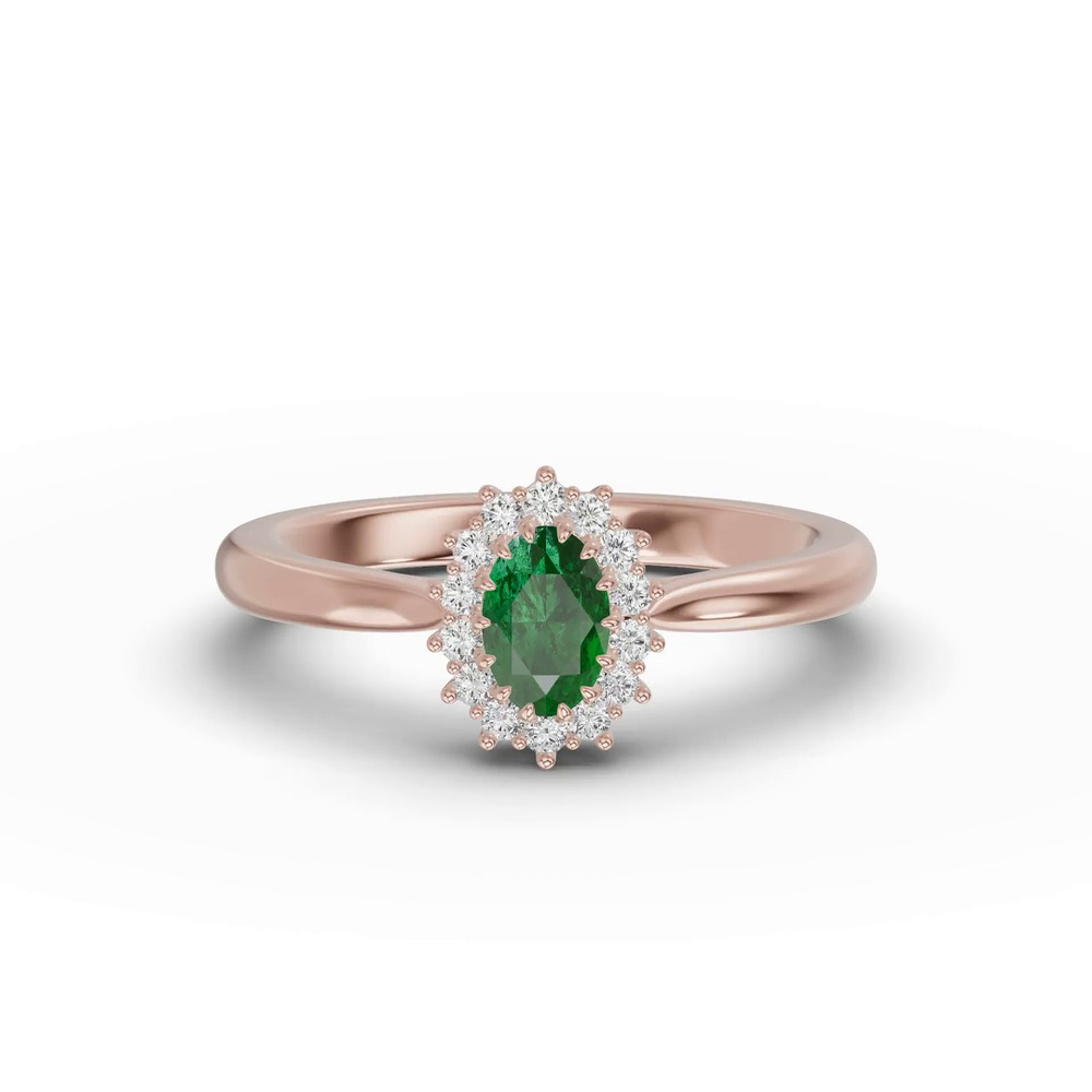 360 degree view of Iconic Oval Emerald & Diamond Halo Ring (6x4mm)