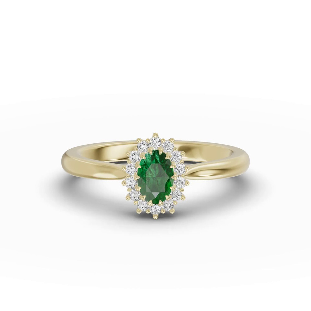 360 degree view of Iconic Oval Emerald & Lab Diamond Halo Ring (6x4mm)