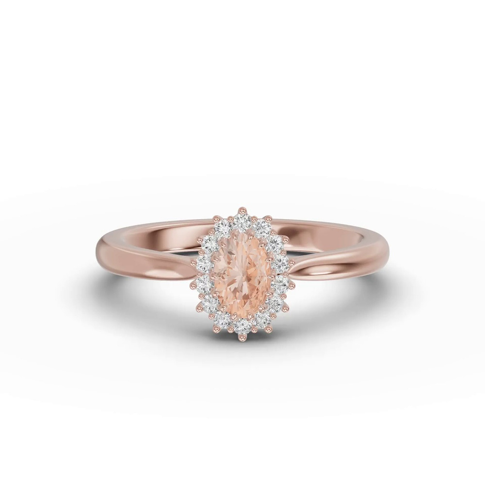 360 degree view of Iconic Oval Morganite & Lab Diamond Halo Ring (6x4mm)