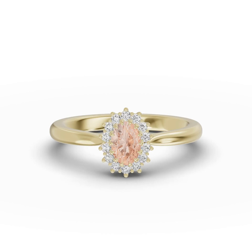 360 degree view of Iconic Oval Morganite & Diamond Halo Ring (6x4mm)