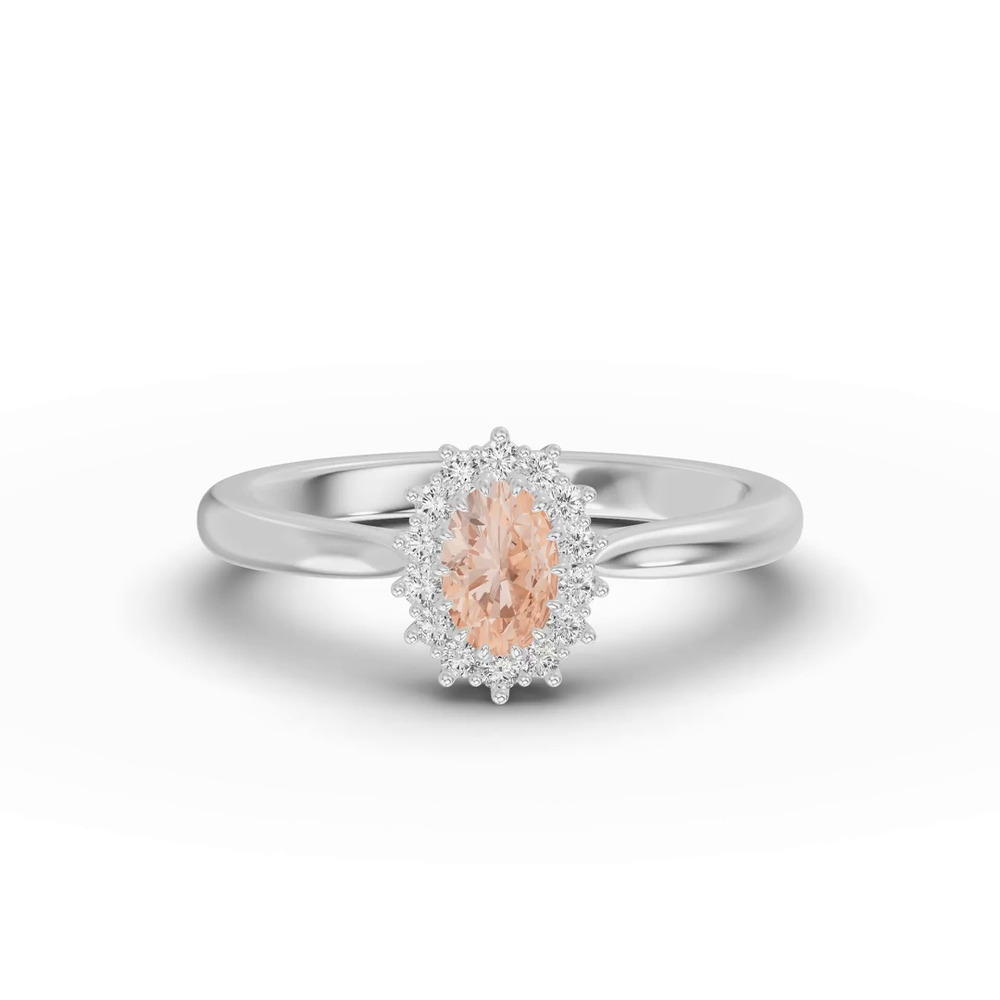 360 degree view of Iconic Oval Morganite & Lab Diamond Halo Ring (6x4mm)