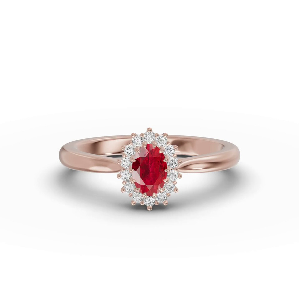 360 degree view of Iconic Oval Ruby & Diamond Halo Ring (6x4mm)