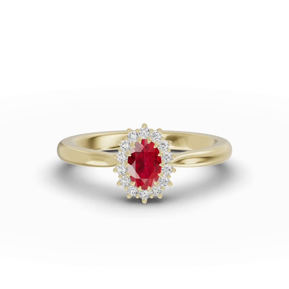 360 degree view of Iconic Oval Ruby & Lab Diamond Halo Ring (6x4mm)