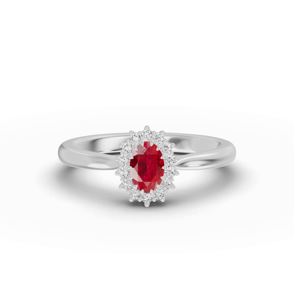 360 degree view of Iconic Oval Ruby & Diamond Halo Ring (6x4mm)