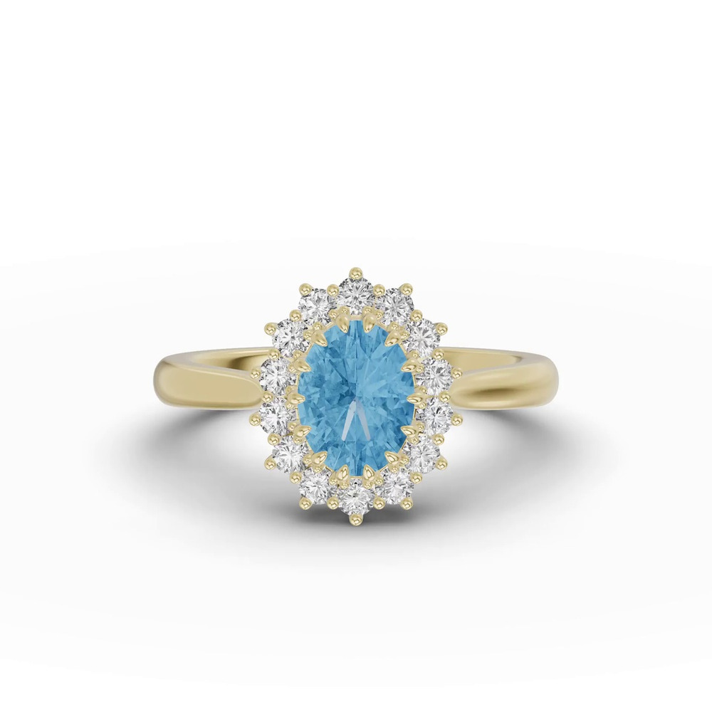 360 degree view of Iconic Oval Aquamarine & Lab Diamond Halo Ring (8x6mm)