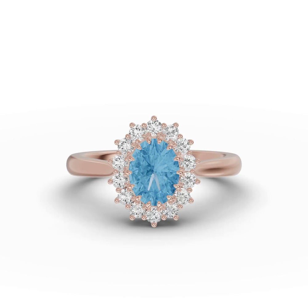 360 degree view of Iconic Oval Aquamarine & Lab Diamond Halo Ring (8x6mm)