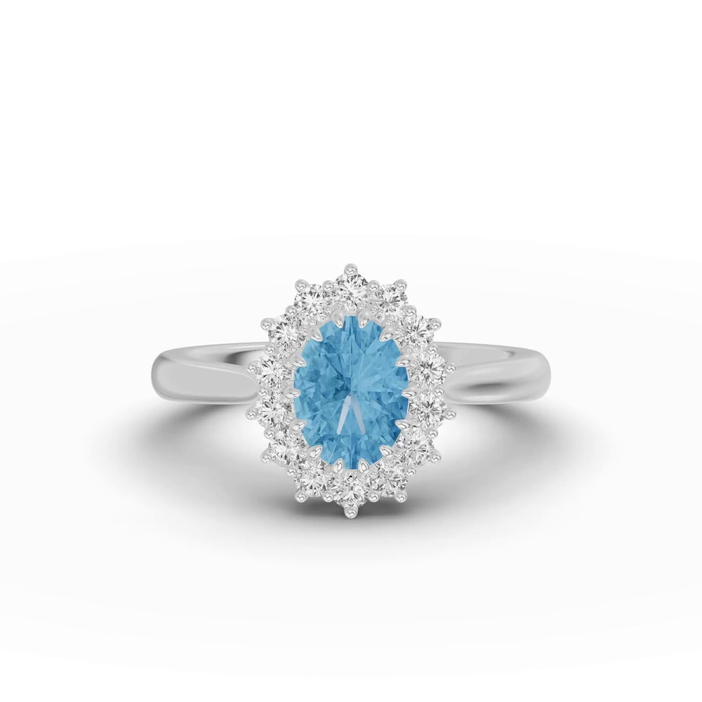 360 degree view of Iconic Oval Aquamarine & Lab Diamond Halo Ring (8x6mm)