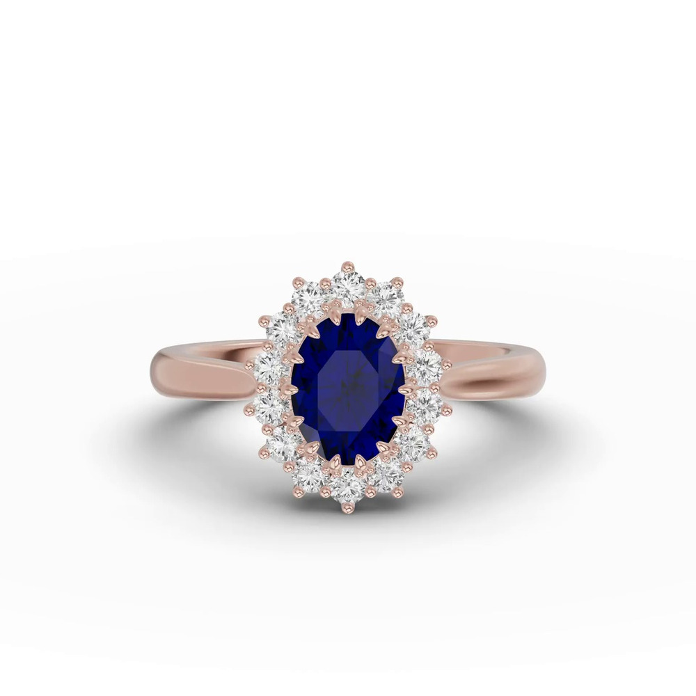 360 degree view of Iconic Oval Sapphire & Lab Diamond Halo Ring (8x6mm)