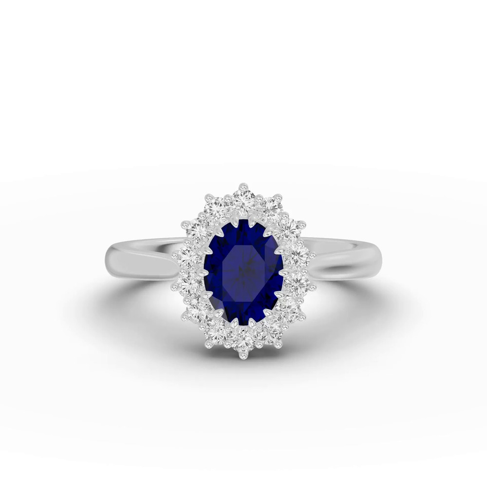 360 degree view of Iconic Oval Sapphire & Diamond Halo Ring (8x6mm)
