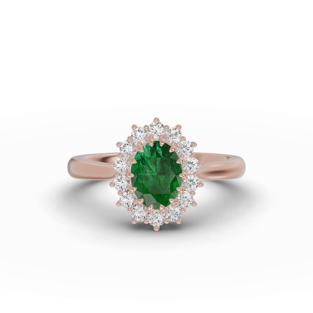 360 degree view of Iconic Oval Emerald & Diamond Halo Ring (8x6mm)