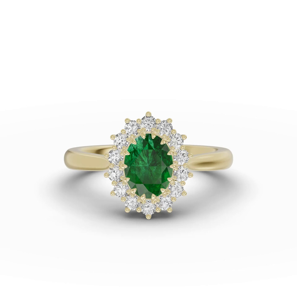 360 degree view of Iconic Oval Emerald & Lab Diamond Halo Ring (8x6mm)