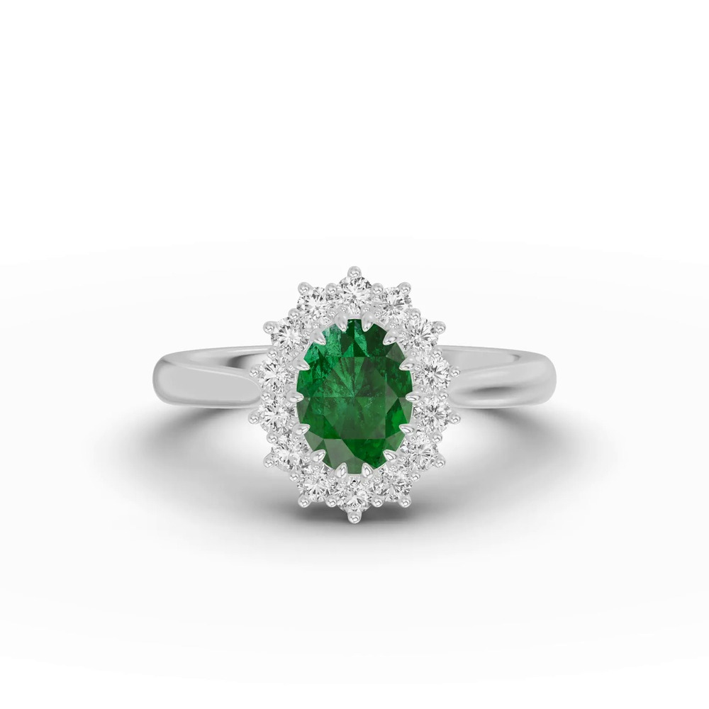 360 degree view of Iconic Oval Emerald & Diamond Halo Ring (8x6mm)